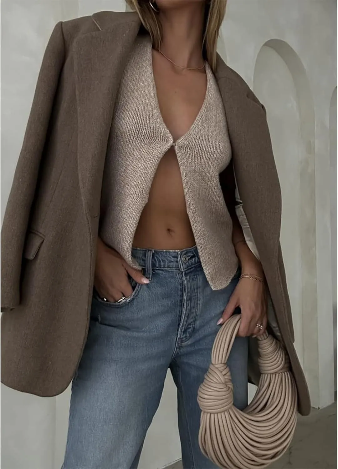 Women Vintage Crochet Vest Tank Top Y2k Sleeveless V Neck Knit Open Front Crop Top Streetwear