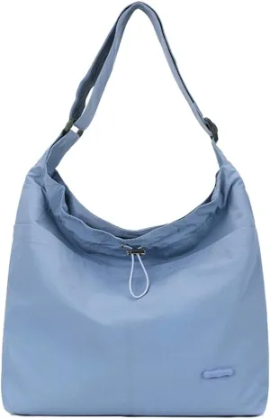 Womens Aesthetic Casual Nylon Shoulder Crossbody Bag Pleated Drawstrings Shoulder Bag Solid Color Handbag Underarm Bag