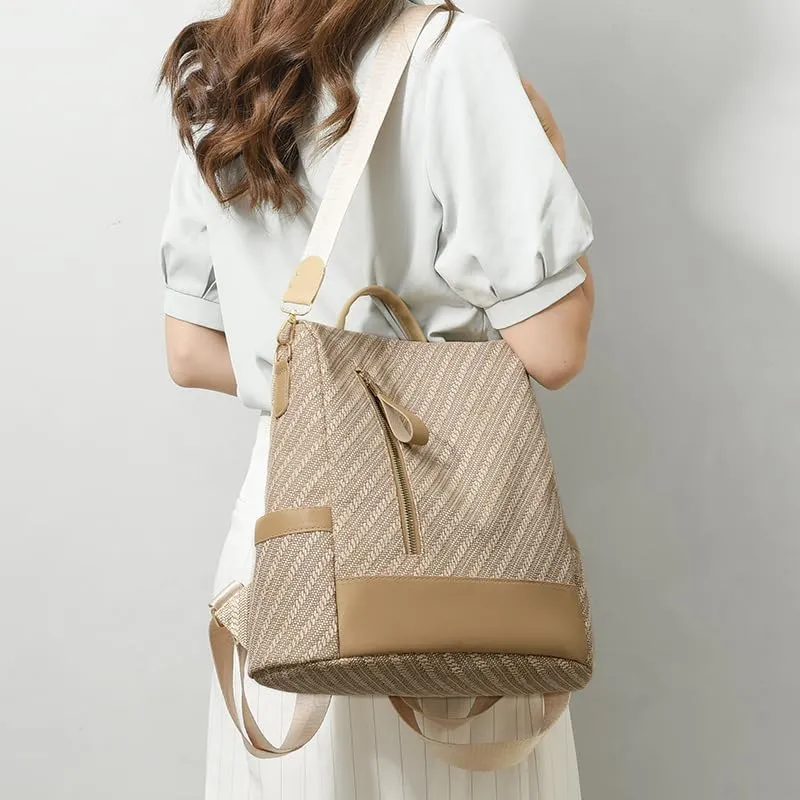 Women's Backpack Casual Daypack Large Capacity College Bookbag Lightweight Fashion Multipurpose Design Handbag Shoulder Bags (Khaki)