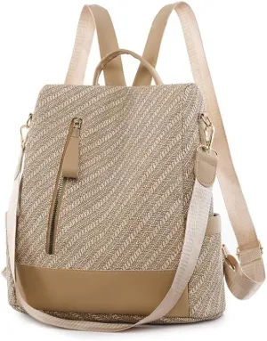 Women's Backpack Casual Daypack Large Capacity College Bookbag Lightweight Fashion Multipurpose Design Handbag Shoulder Bags (Khaki)