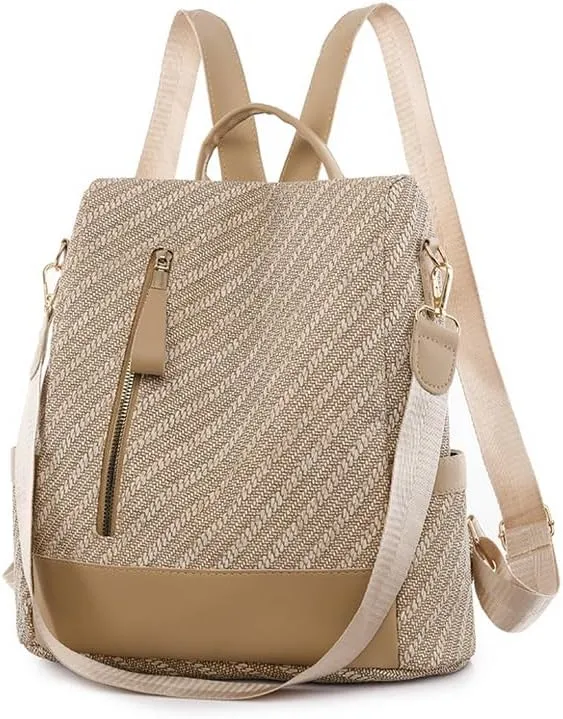 Women's Backpack Casual Daypack Large Capacity College Bookbag Lightweight Fashion Multipurpose Design Handbag Shoulder Bags (Khaki)