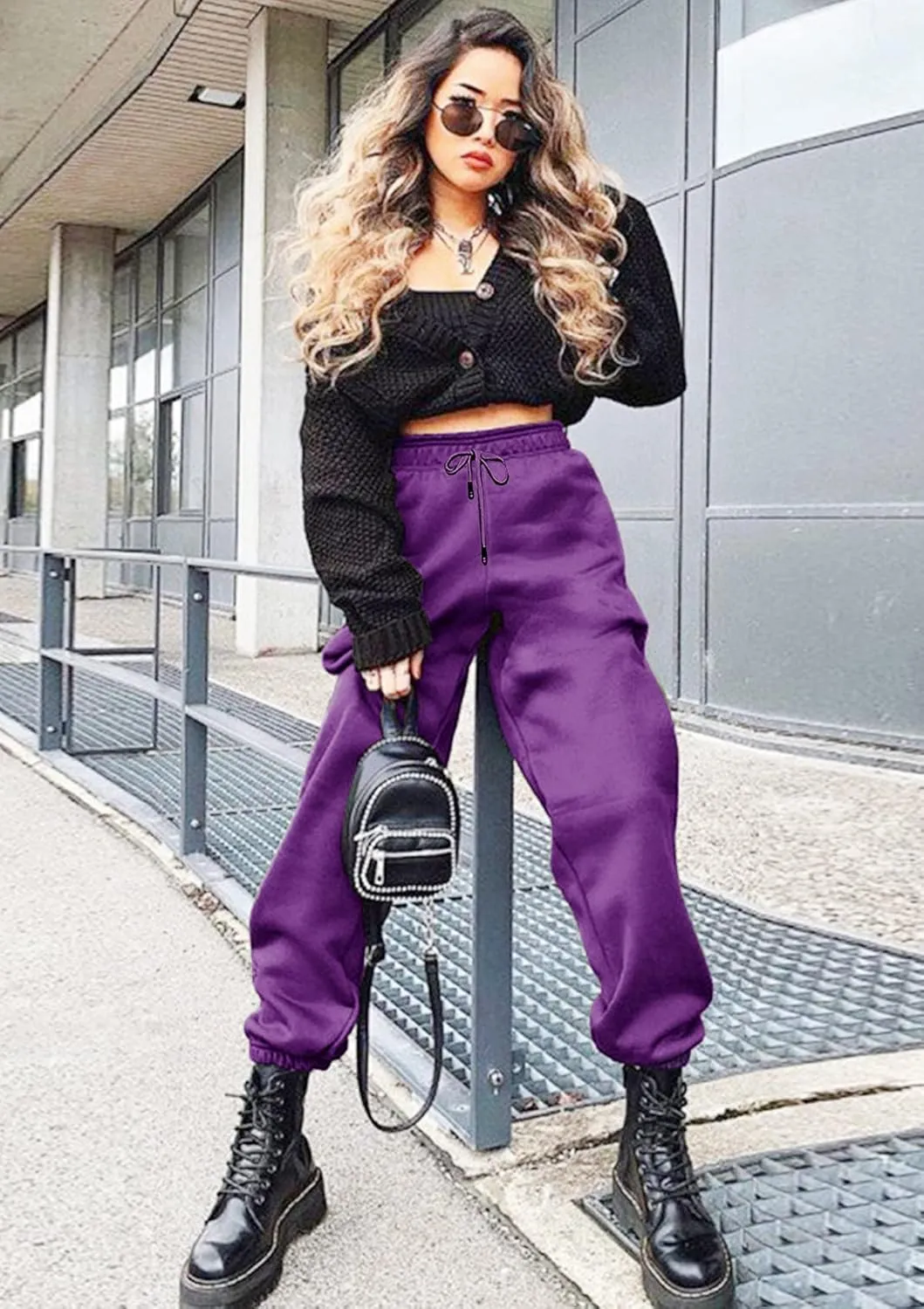 Womens Cinch Bottom Sweatpants Pockets High Waist Sporty Gym Athletic Fit Jogger Pants Lounge Trousers