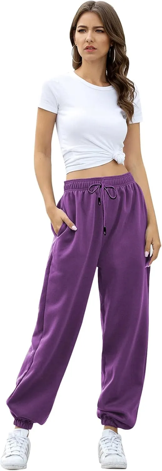 Womens Cinch Bottom Sweatpants Pockets High Waist Sporty Gym Athletic Fit Jogger Pants Lounge Trousers