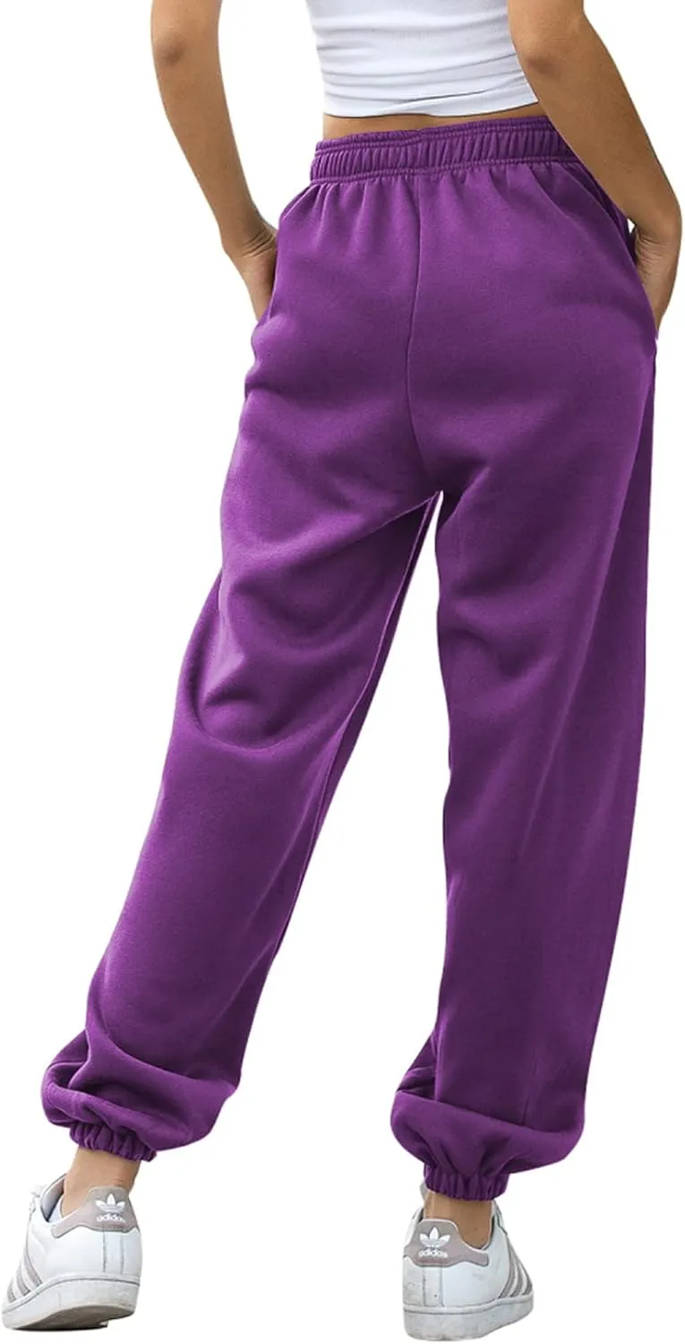 Womens Cinch Bottom Sweatpants Pockets High Waist Sporty Gym Athletic Fit Jogger Pants Lounge Trousers