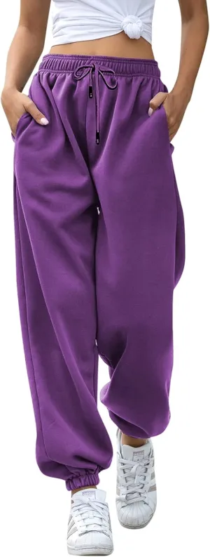 Womens Cinch Bottom Sweatpants Pockets High Waist Sporty Gym Athletic Fit Jogger Pants Lounge Trousers