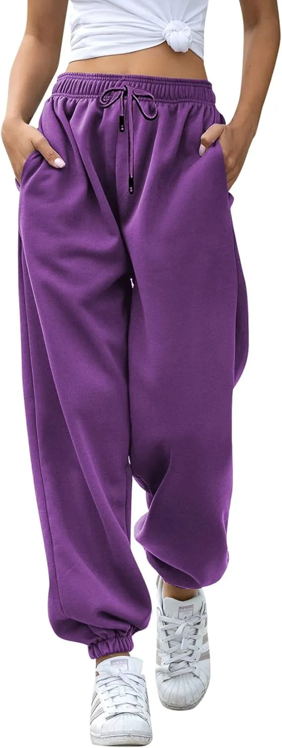 Womens Cinch Bottom Sweatpants Pockets High Waist Sporty Gym Athletic Fit Jogger Pants Lounge Trousers