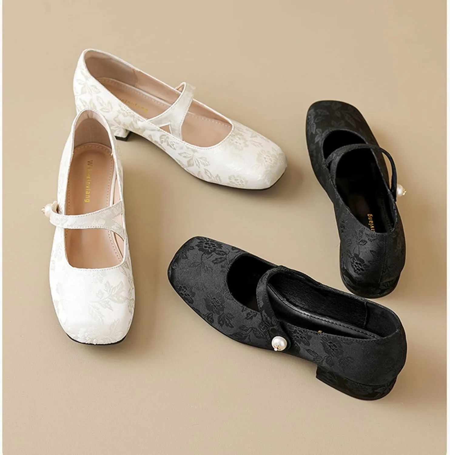 Women's Classic Elegant Square Toe Chunky Heel Mary Jane Shoes Fashionable and Comfortable Soft Sole Buckle Casual Low-Heeled Shoes