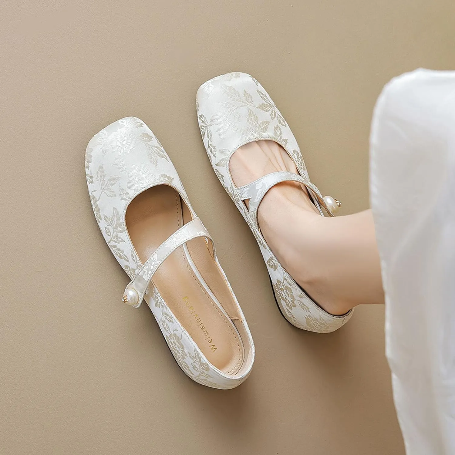 Women's Classic Elegant Square Toe Chunky Heel Mary Jane Shoes Fashionable and Comfortable Soft Sole Buckle Casual Low-Heeled Shoes