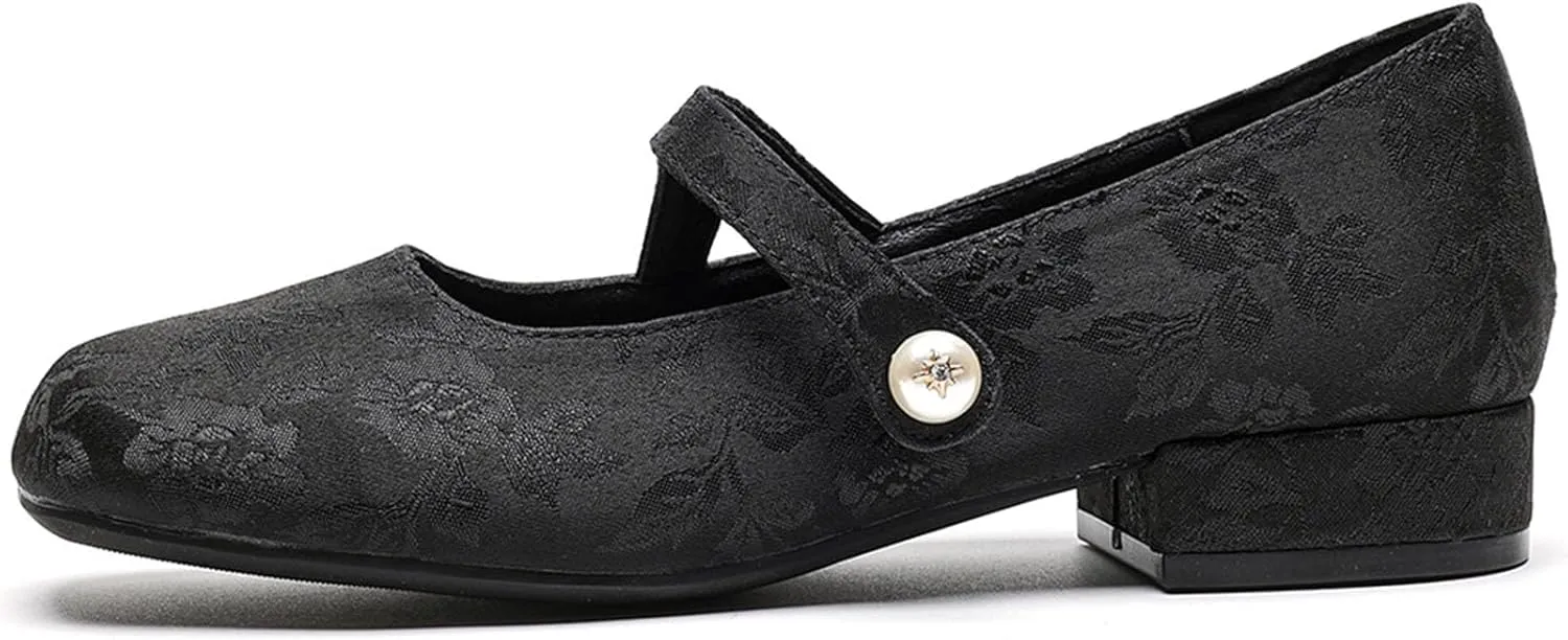 Women's Classic Elegant Square Toe Chunky Heel Mary Jane Shoes Fashionable and Comfortable Soft Sole Buckle Casual Low-Heeled Shoes