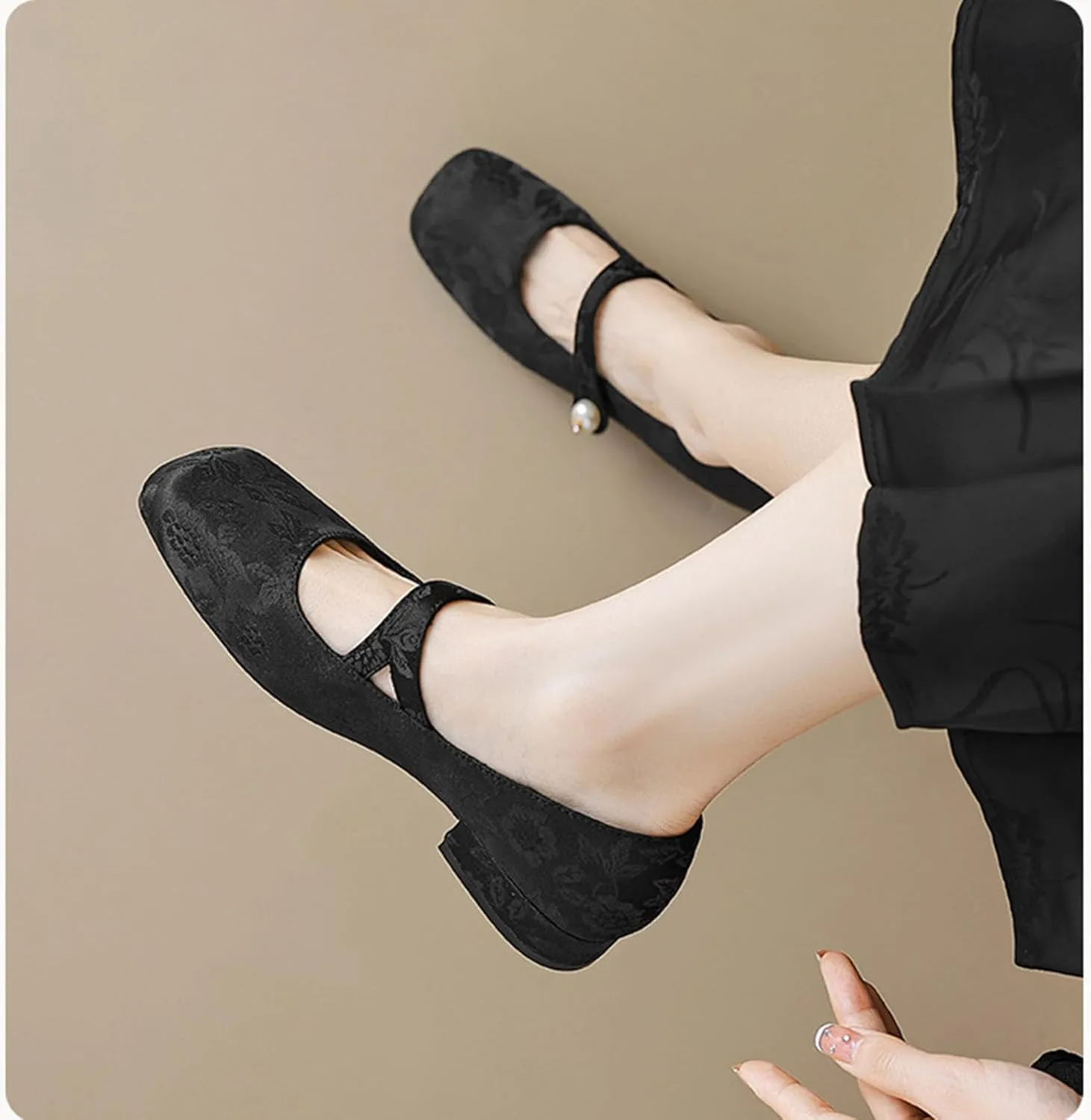 Women's Classic Elegant Square Toe Chunky Heel Mary Jane Shoes Fashionable and Comfortable Soft Sole Buckle Casual Low-Heeled Shoes
