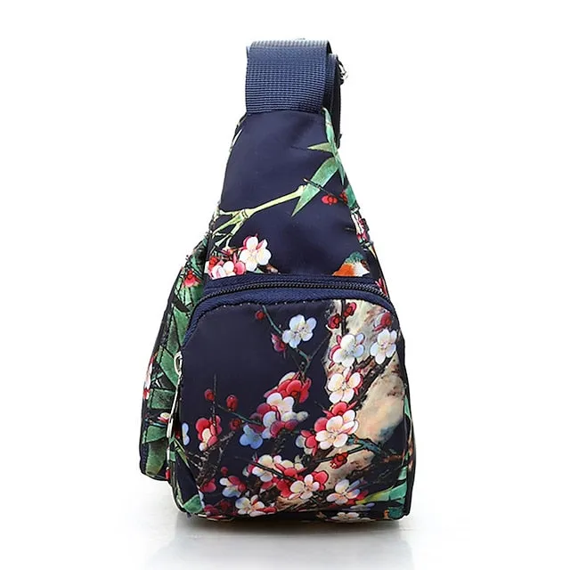 Women's Crossbody Bag Crossbody Bag Nylon Outdoor Daily Going out Print Waterproof Floral Print Flower Black Grey Black White