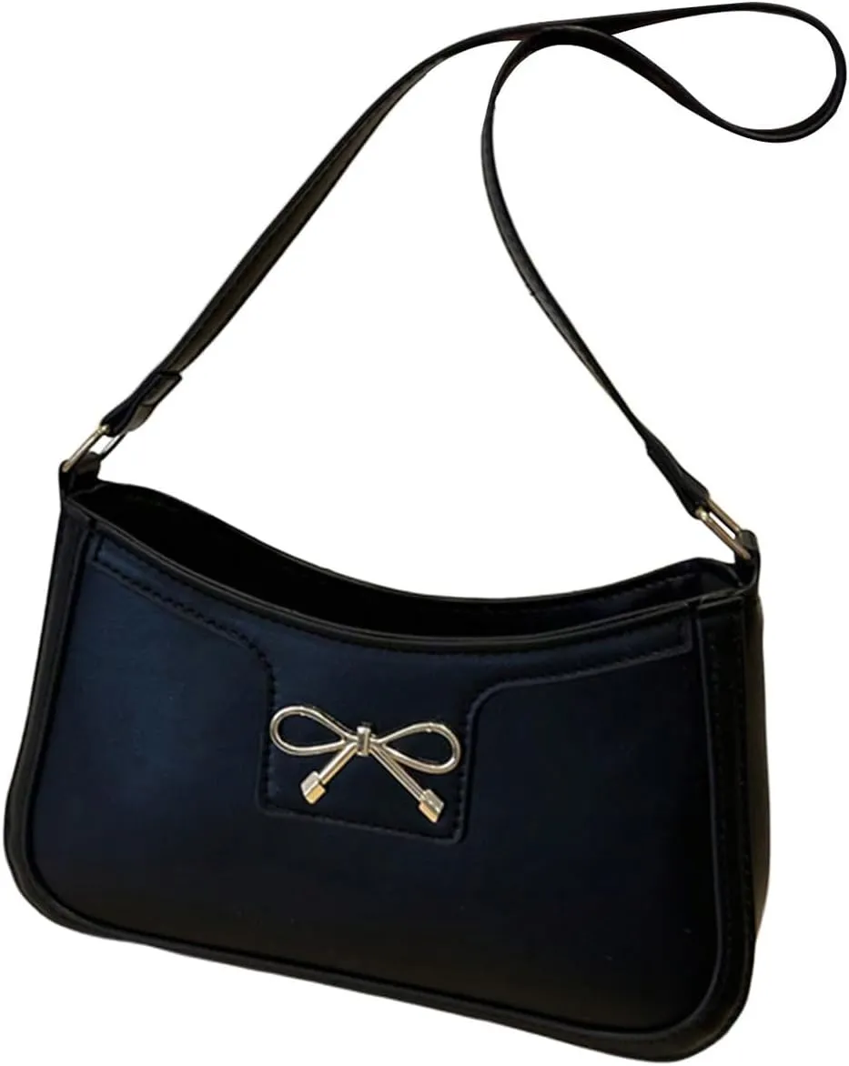 Women's Elegant Bowknot Zipper Handbags PU Leather Small Underarm Shoulder Bag Casual Purse