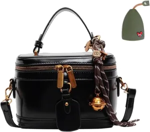 Women's Elegant Minimalist Handbag, Vintage Box Shape Crossbody Shoulder Bag with Detachable Bell, Cute Tote Bag for Women