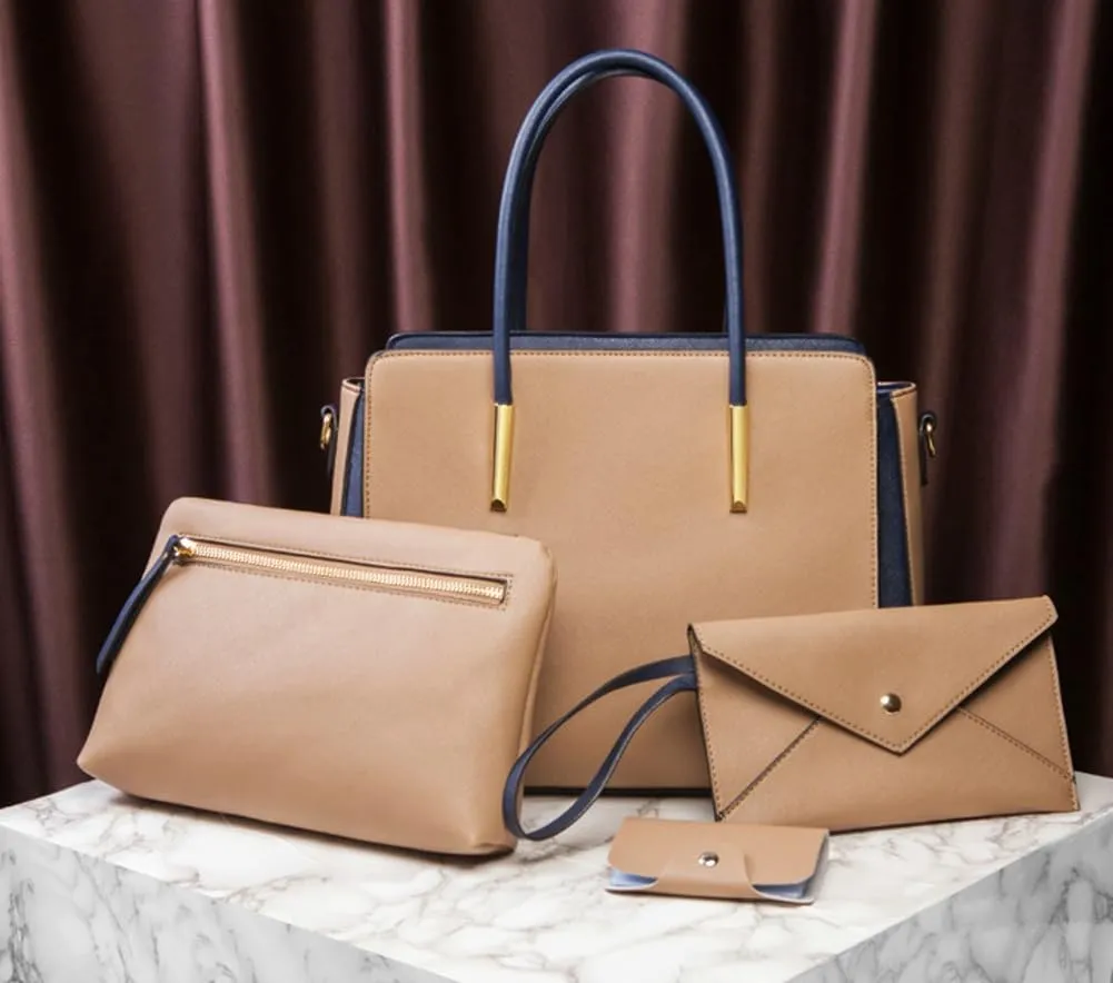 Womens Fashion Vegan Leather Handbags Tote Bag Shoulder Crossbody Bag Work Top Handle Satchel Purse Set 4pcs