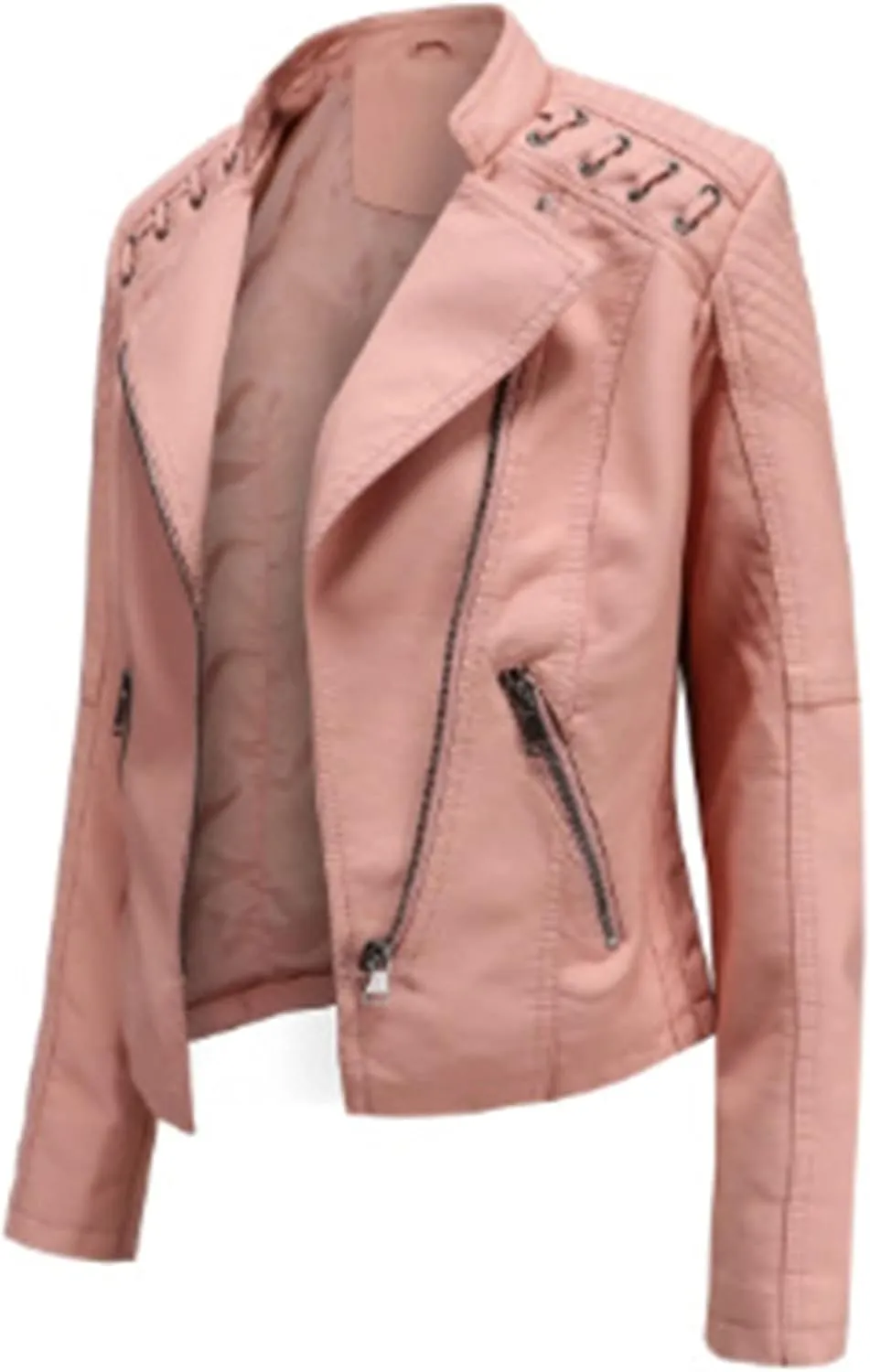 Women's Faux Leather Moto Jacket Slim Thin Leather Jacket
