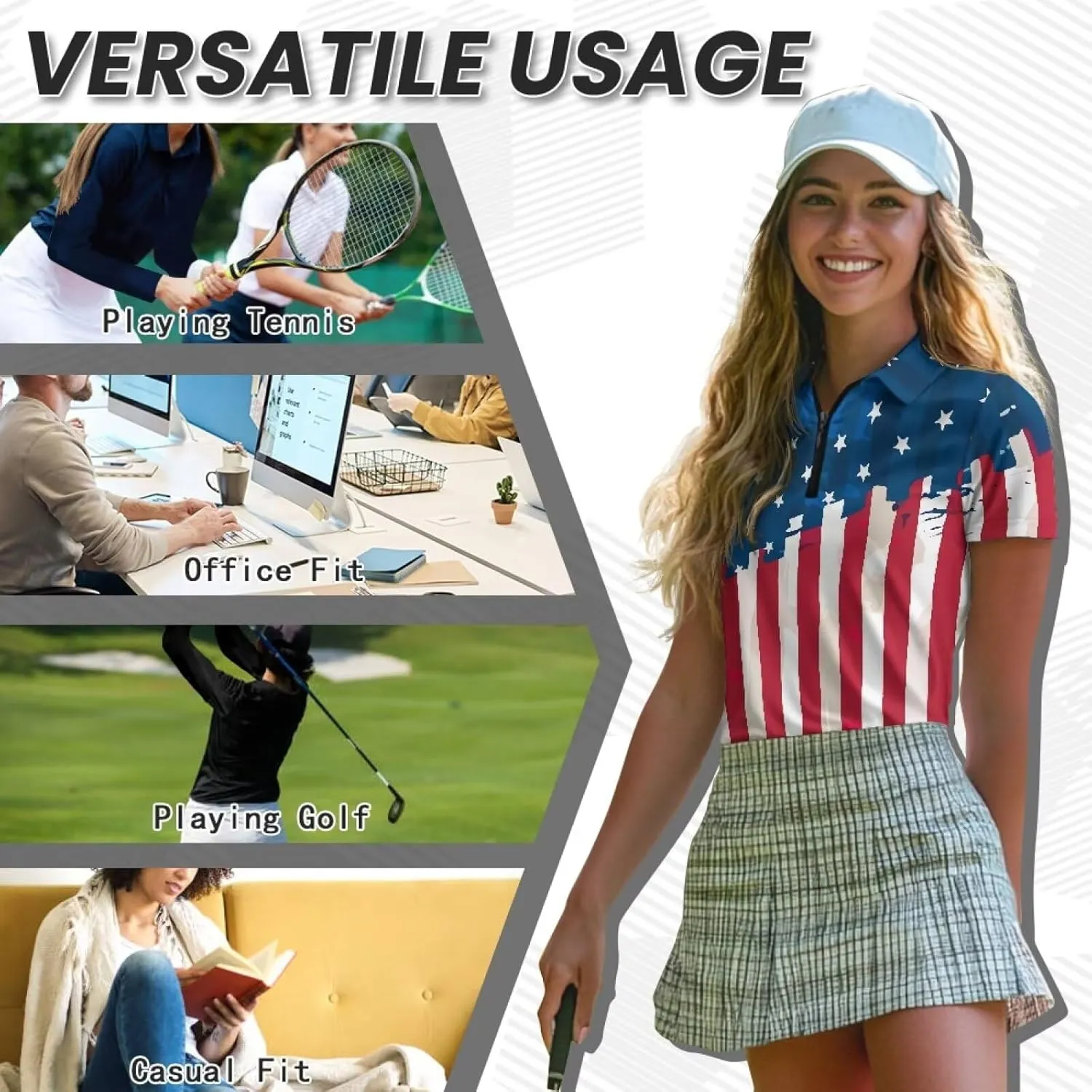 Women's Golf Polo Shirts Short Sleeve Collared Tennis Shirt UPF 50  Workout Athletic Tops Lightweight Quick Dry