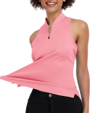 Women's Golf Shirt Sleeveless, V Neck Raceerback Polo Shirts Moisture Wicking, Quick Dry Ladies Tennis T Shirts