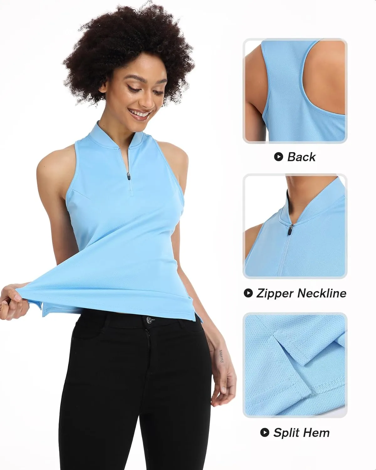 Women's Golf Shirt Sleeveless, V Neck Raceerback Polo Shirts Moisture Wicking, Quick Dry Ladies Tennis T Shirts