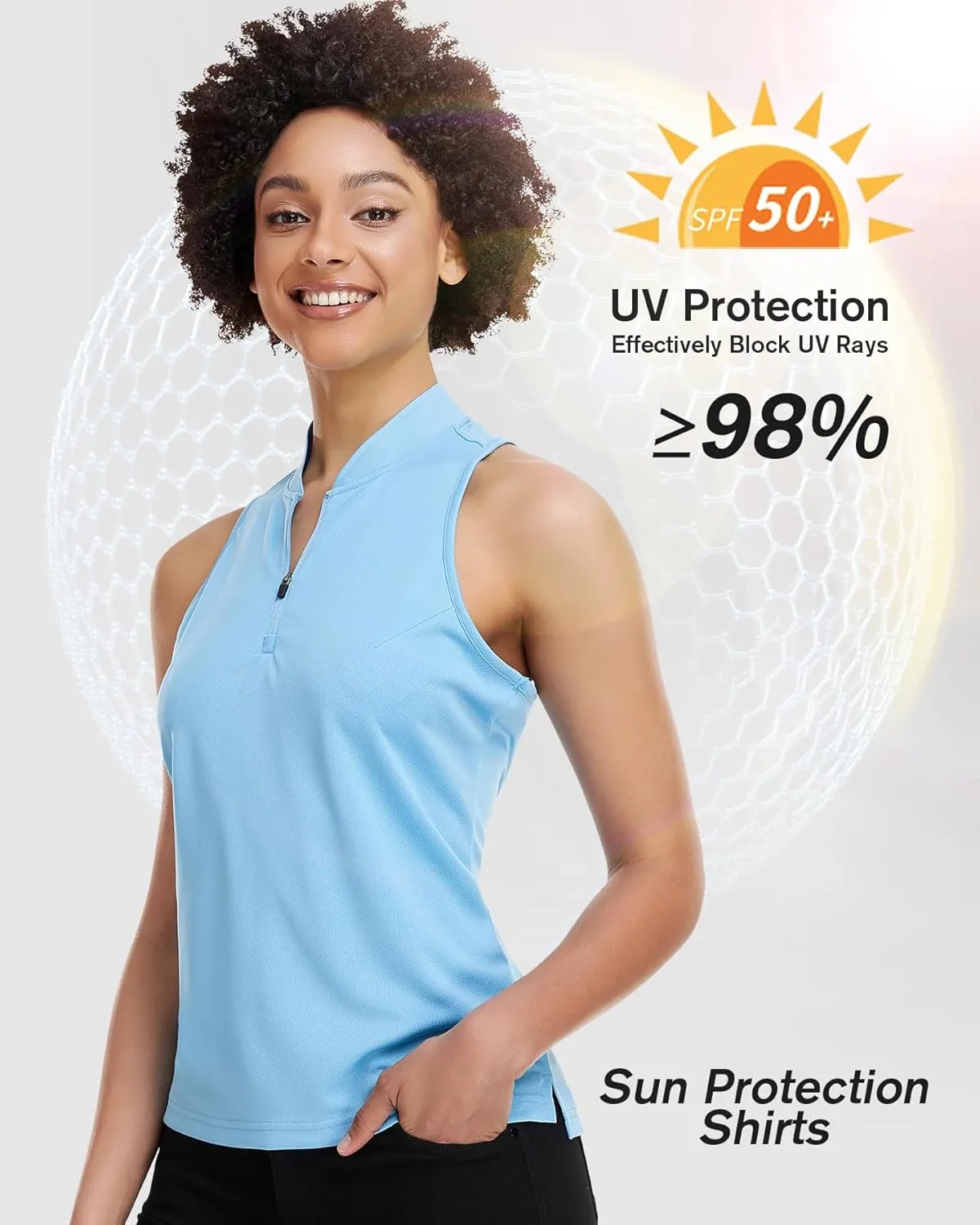 Women's Golf Shirt Sleeveless, V Neck Raceerback Polo Shirts Moisture Wicking, Quick Dry Ladies Tennis T Shirts