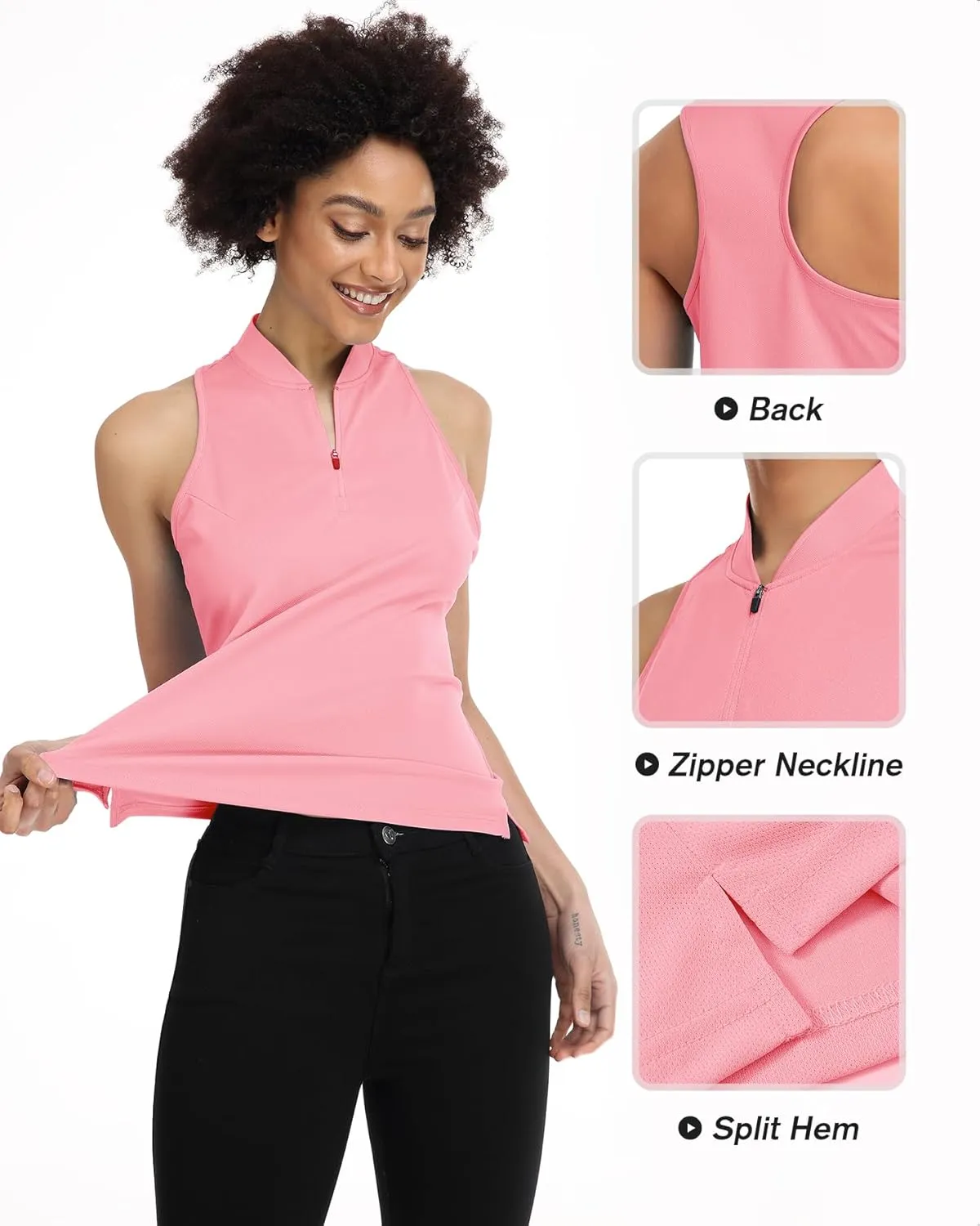 Women's Golf Shirt Sleeveless, V Neck Raceerback Polo Shirts Moisture Wicking, Quick Dry Ladies Tennis T Shirts