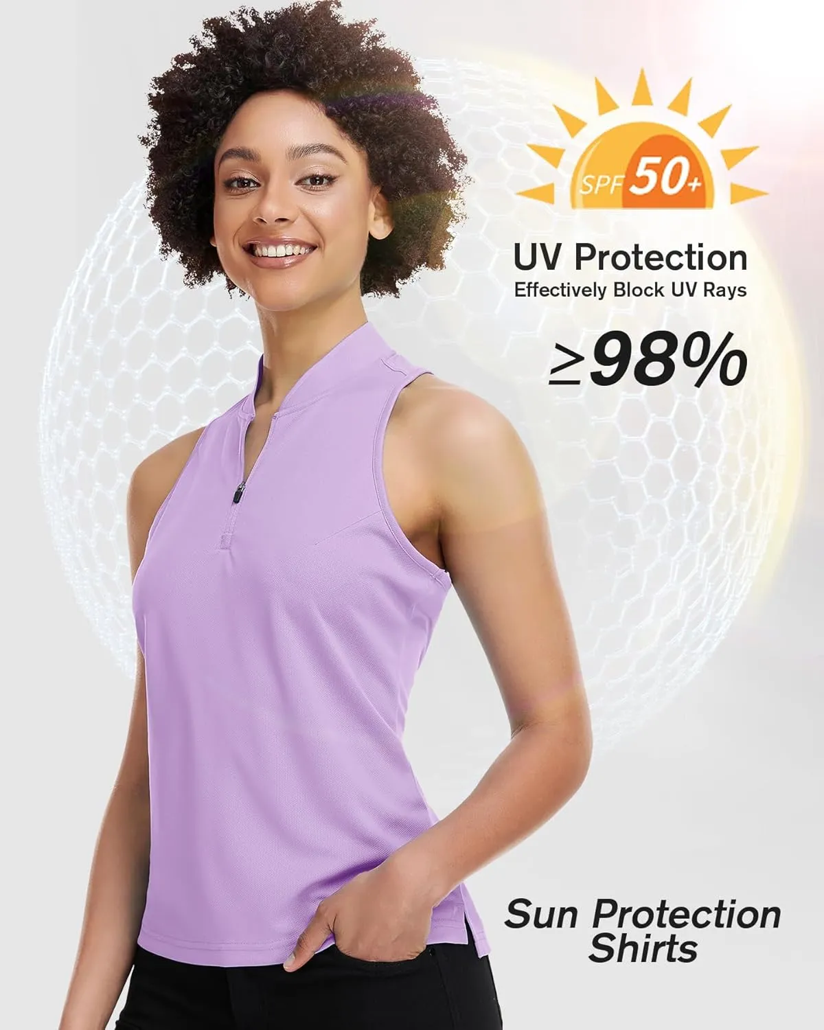 Women's Golf Shirt Sleeveless, V Neck Raceerback Polo Shirts Moisture Wicking, Quick Dry Ladies Tennis T Shirts