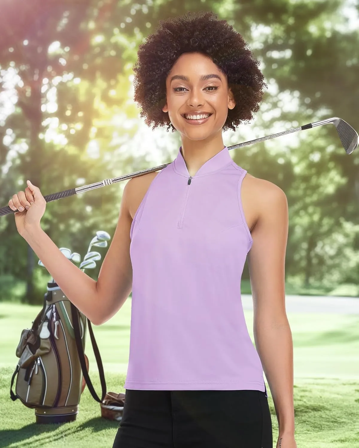 Women's Golf Shirt Sleeveless, V Neck Raceerback Polo Shirts Moisture Wicking, Quick Dry Ladies Tennis T Shirts