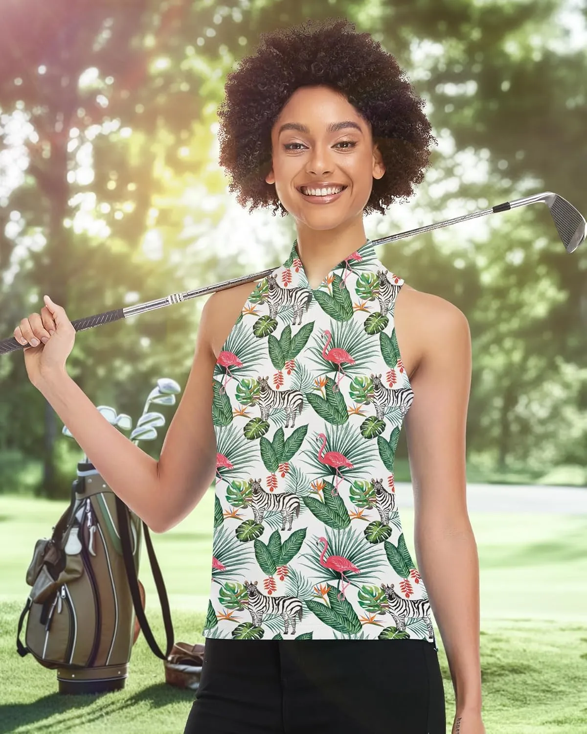 Women's Golf Shirt Sleeveless, V Neck Raceerback Polo Shirts Moisture Wicking, Quick Dry Ladies Tennis T Shirts