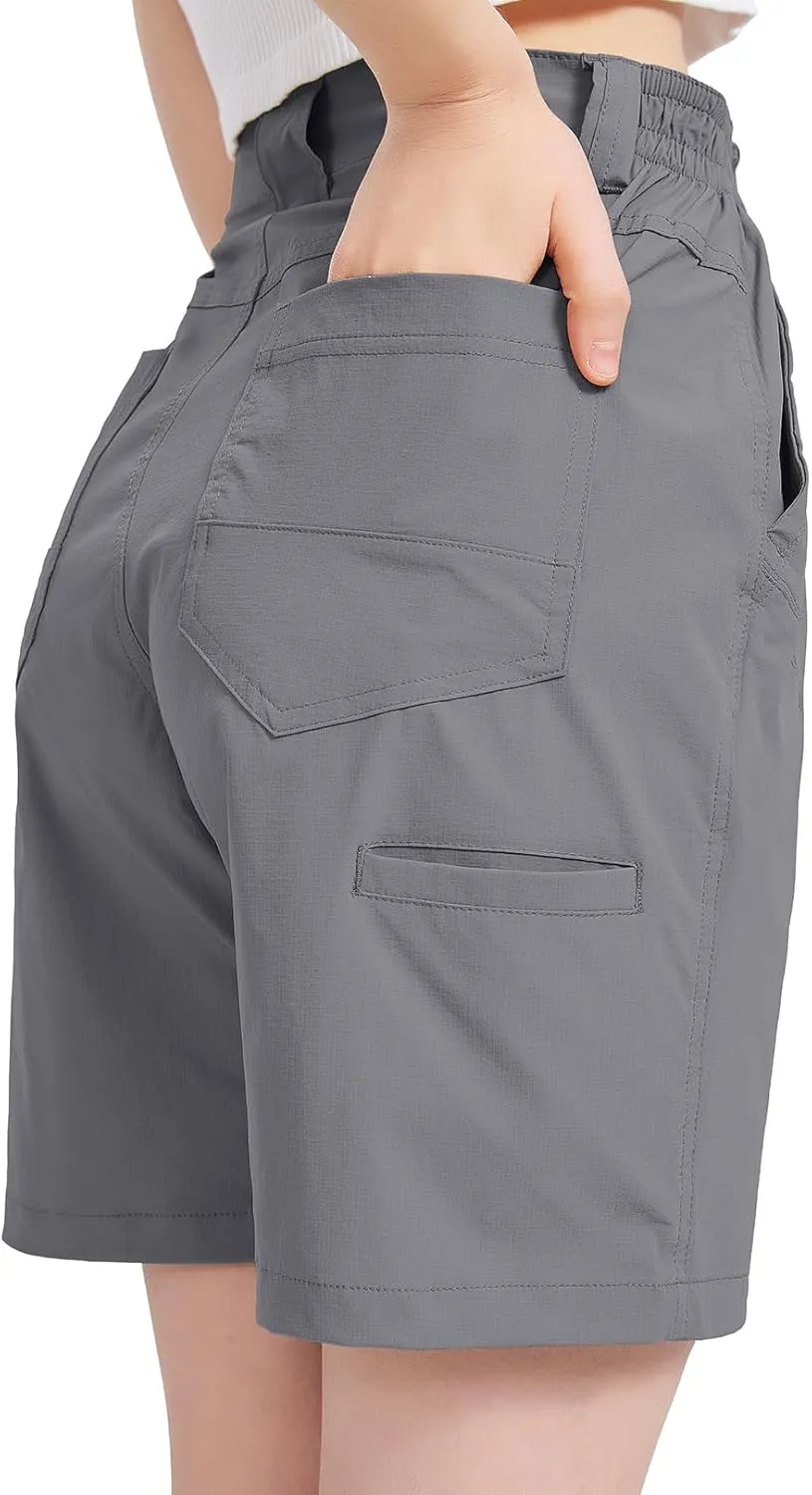 Womens Hiking Cargo Shorts 7" Lightweight Quick Dry Athletic Shorts for Camping Travel Golf with Zipper Pockets