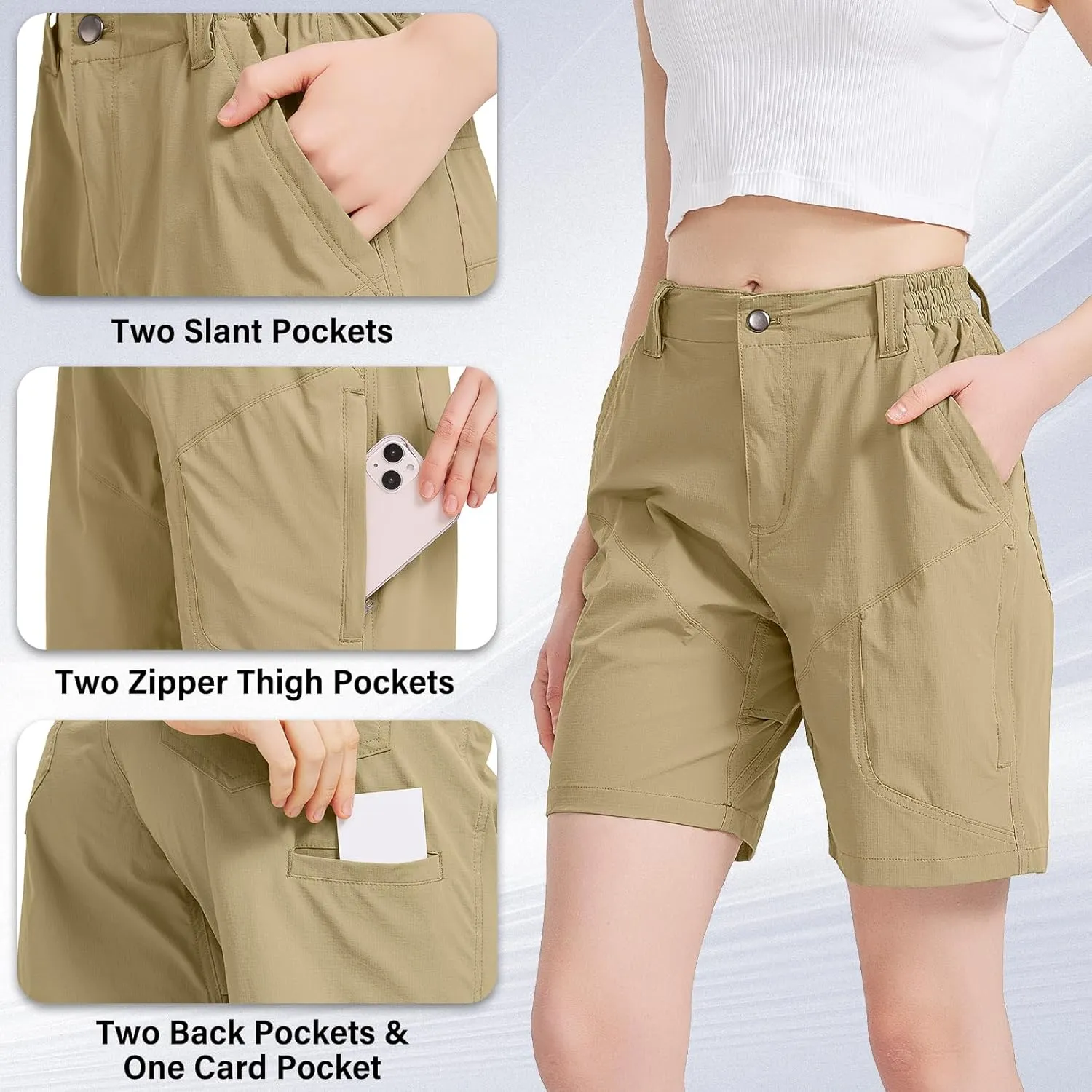 Womens Hiking Cargo Shorts 7" Lightweight Quick Dry Athletic Shorts for Camping Travel Golf with Zipper Pockets