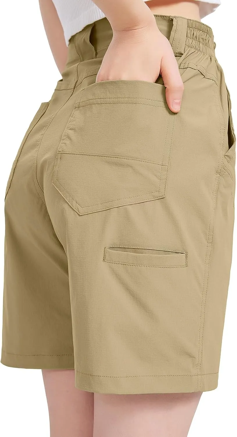 Womens Hiking Cargo Shorts 7" Lightweight Quick Dry Athletic Shorts for Camping Travel Golf with Zipper Pockets