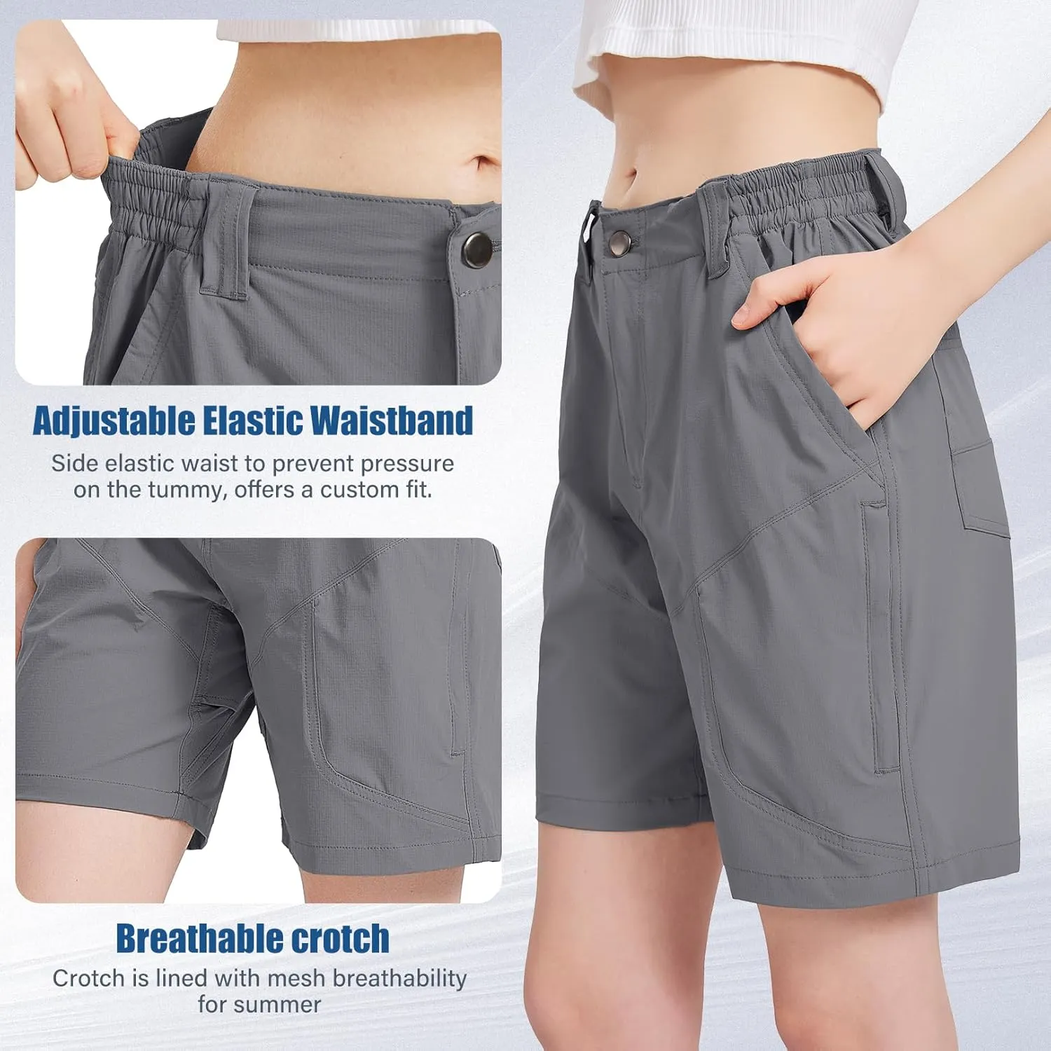 Womens Hiking Cargo Shorts 7" Lightweight Quick Dry Athletic Shorts for Camping Travel Golf with Zipper Pockets