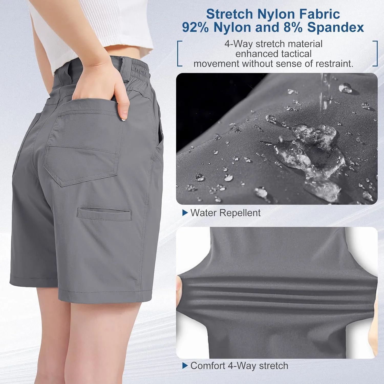 Womens Hiking Cargo Shorts 7" Lightweight Quick Dry Athletic Shorts for Camping Travel Golf with Zipper Pockets