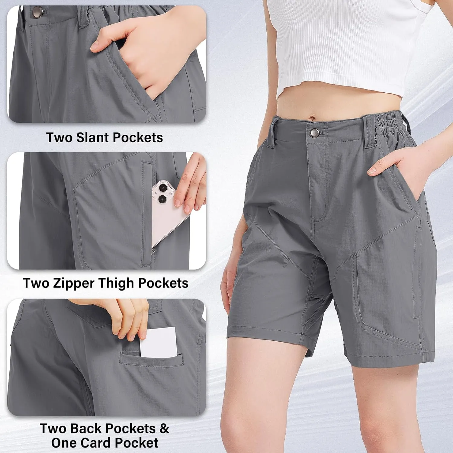 Womens Hiking Cargo Shorts 7" Lightweight Quick Dry Athletic Shorts for Camping Travel Golf with Zipper Pockets