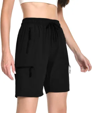 Women's Hiking Cargo Shorts Travel Athletic Golf Quick Dry Lightweight Summer Shorts for Women with Zipper Pockets