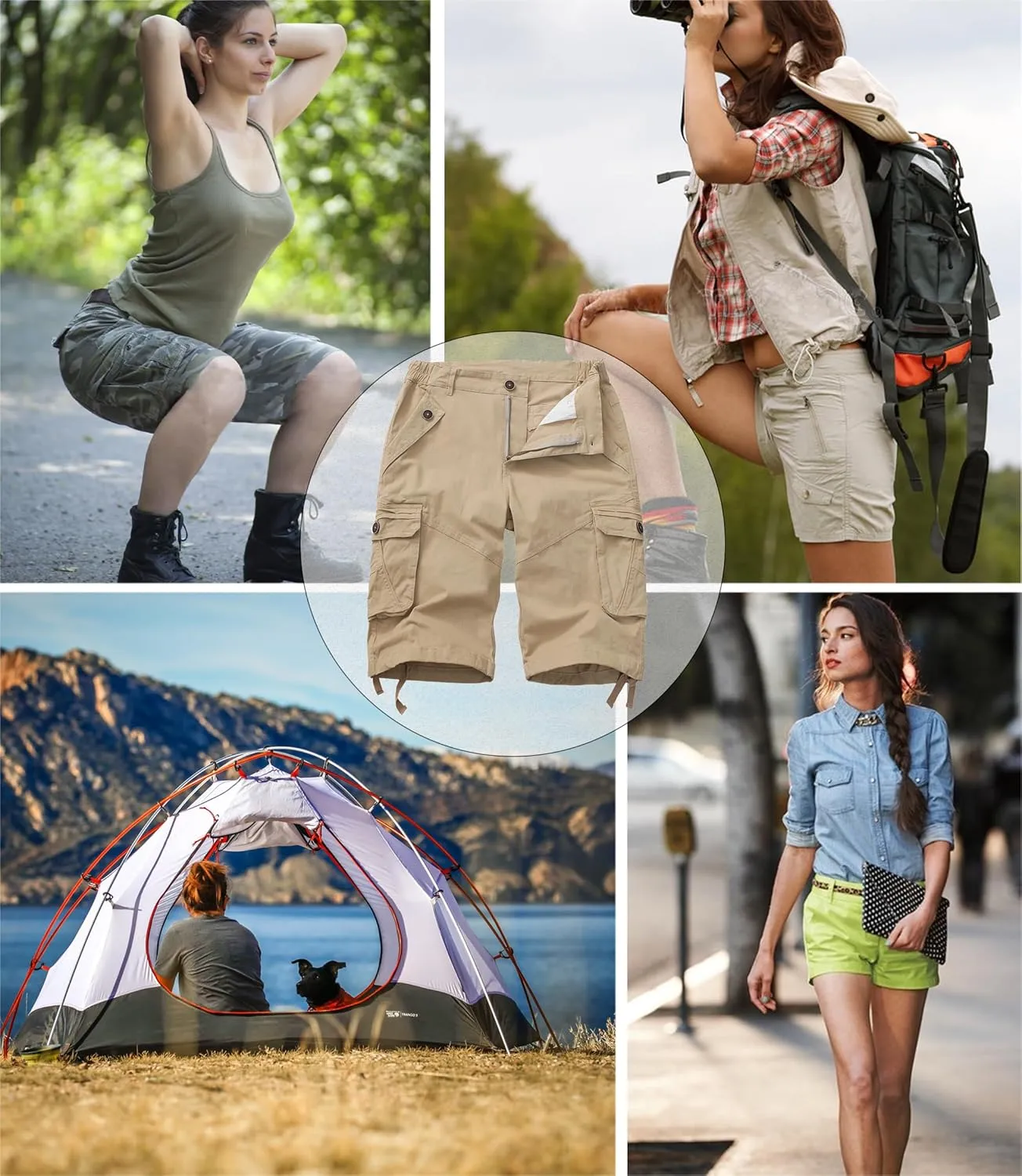 Womens Hiking Shorts, Bermuda Cargo Shorts, 10" Casual Summer Jorts Y2K Shorts with Multi Pockets