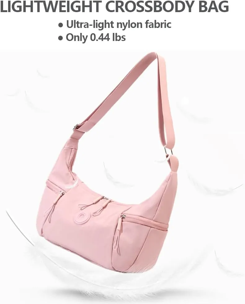 Women’s Lightweight Crossbody Bag Waterproof Sling Bag, Nylon Crescent Purse Casual Cross Body Handbag with Adjustable Strap