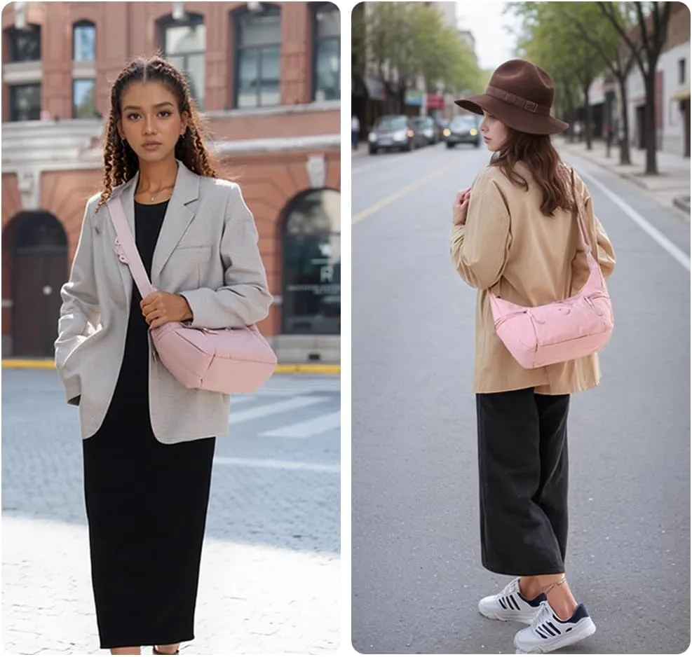 Women’s Lightweight Crossbody Bag Waterproof Sling Bag, Nylon Crescent Purse Casual Cross Body Handbag with Adjustable Strap