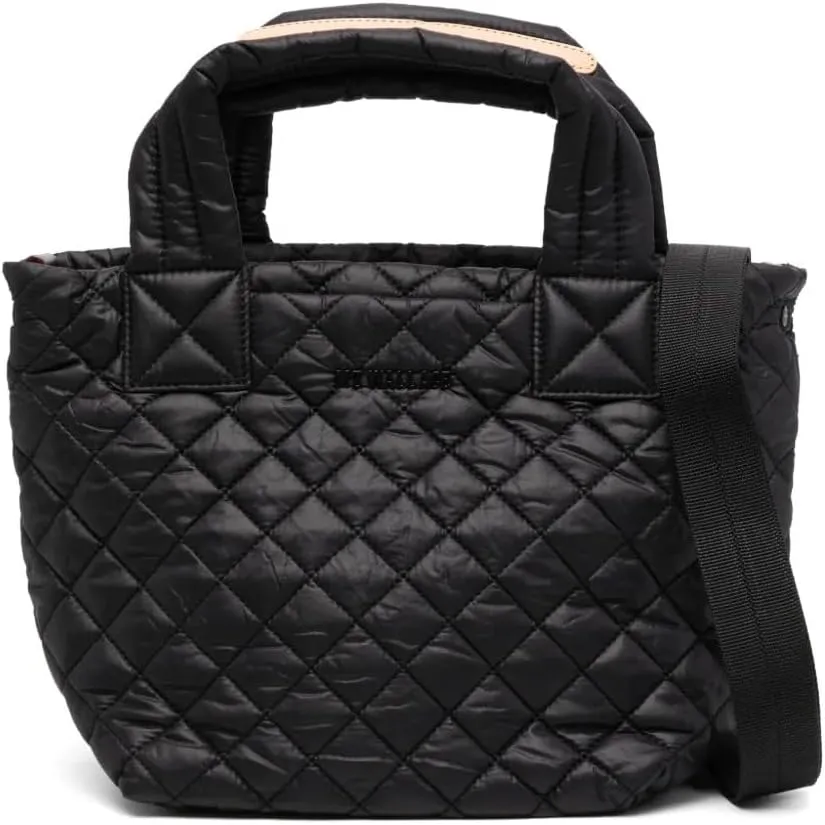 Women's Metro Tote Deluxe Black Nylon Quilted Mini Crossbody Handbag