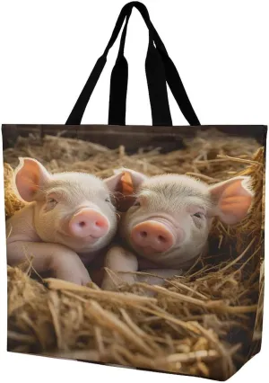 Women's Multi-Functional Shopping Bag，Pigs Printing Messenger Bag Shoulder Bag for Travel, Work, Shopping & Parties with Inner Pocket, Grocery Bag Lightweight & Water-Resistant