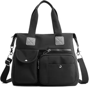 Women’s Nylon Crossbody Bag Multi Pocket Satchel Lightweight Shoulder Bag Large Capacity Tote Handbag for Travel Work