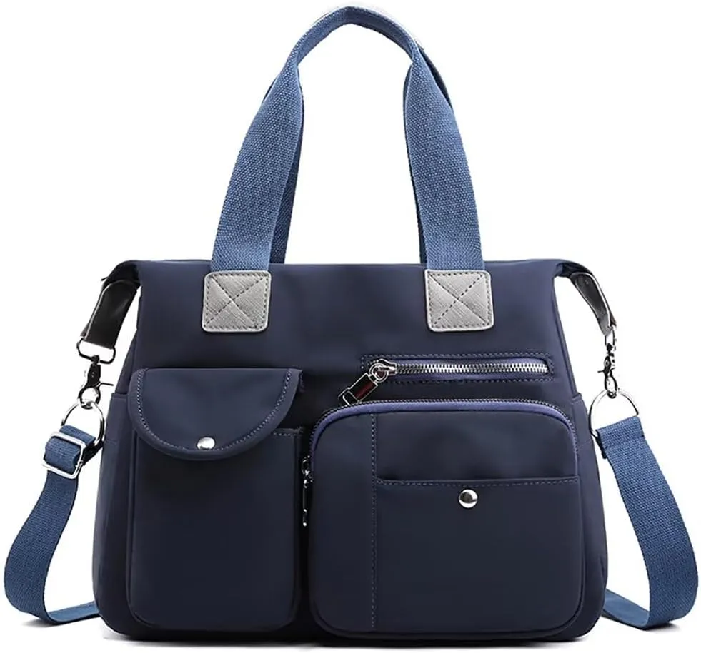 Women’s Nylon Crossbody Bag Multi Pocket Satchel Lightweight Shoulder Bag Large Capacity Tote Handbag for Travel Work
