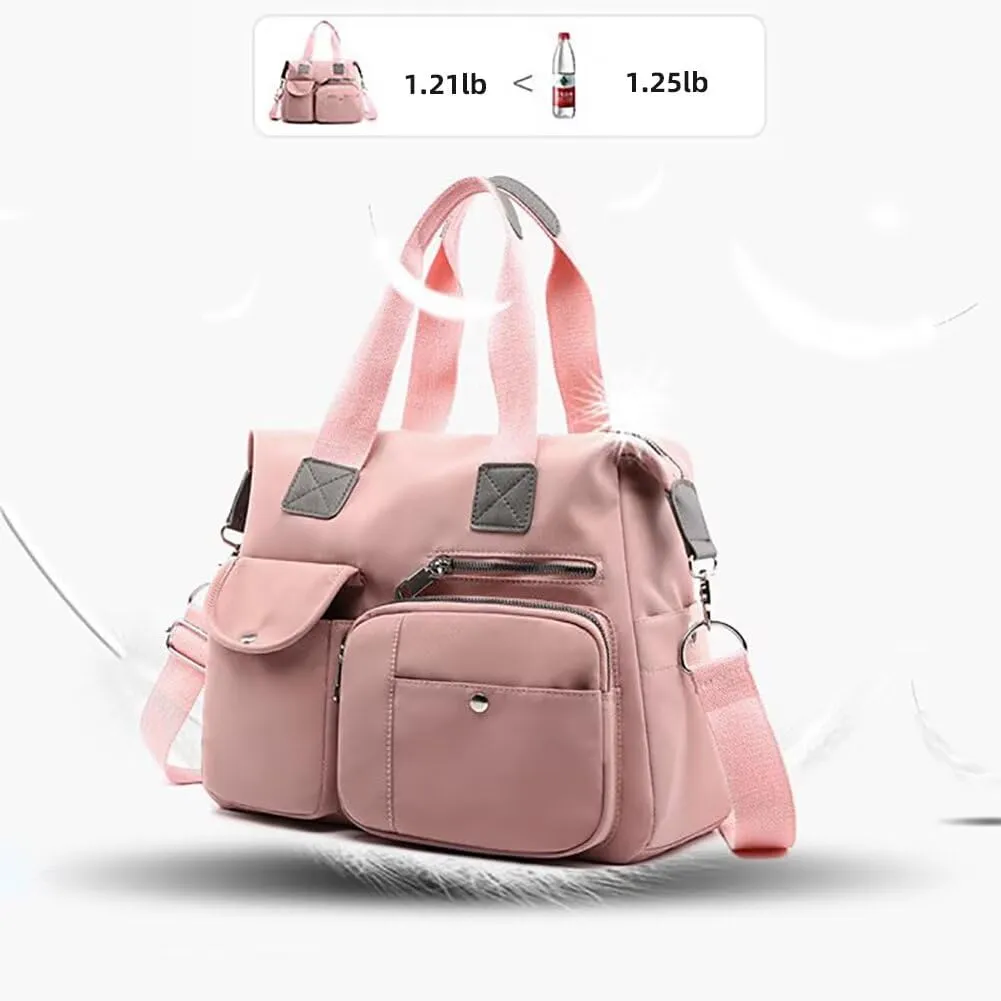 Women’s Nylon Crossbody Bag Multi Pocket Satchel Lightweight Shoulder Bag Large Capacity Tote Handbag for Travel Work