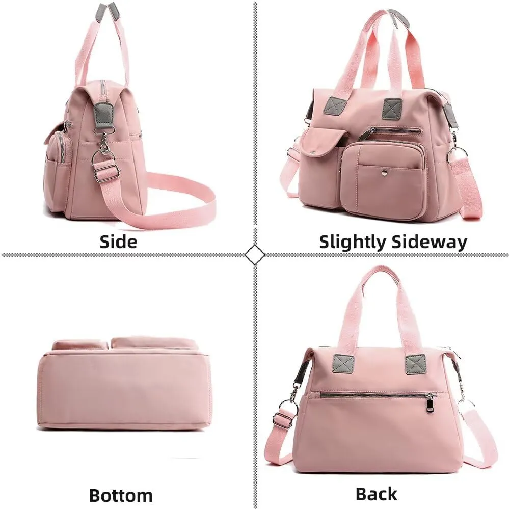 Women’s Nylon Crossbody Bag Multi Pocket Satchel Lightweight Shoulder Bag Large Capacity Tote Handbag for Travel Work