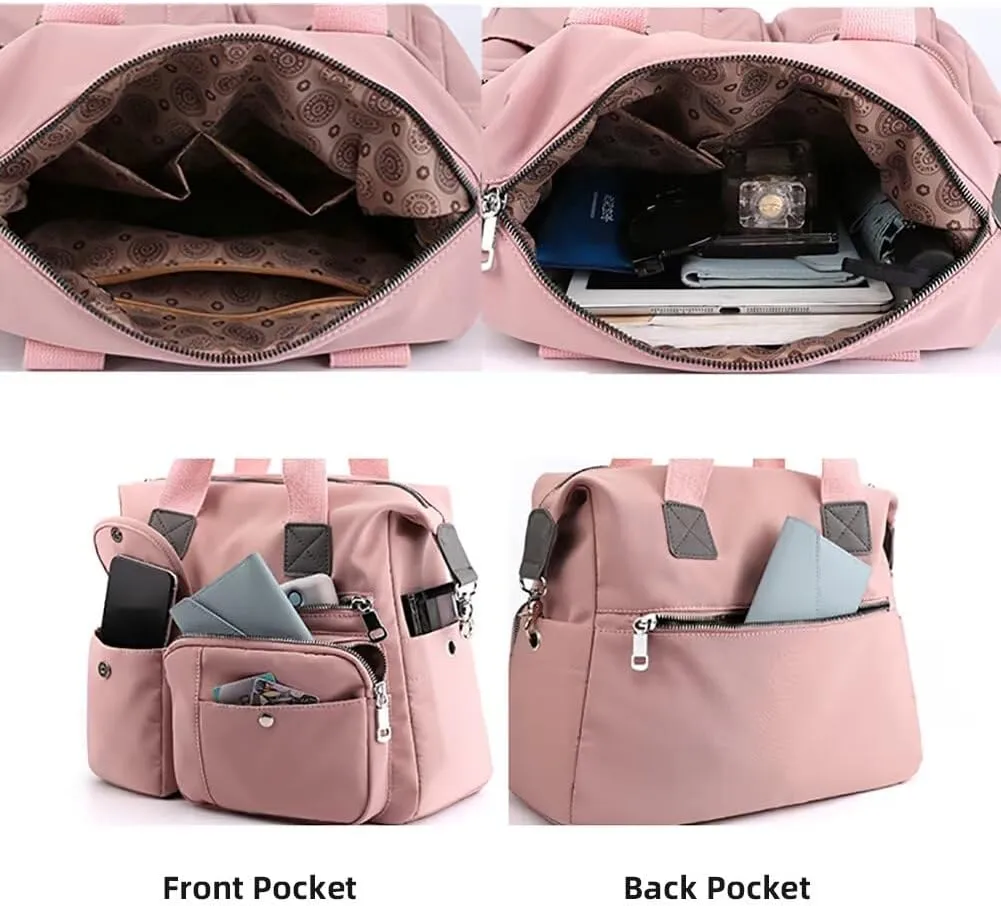 Women’s Nylon Crossbody Bag Multi Pocket Satchel Lightweight Shoulder Bag Large Capacity Tote Handbag for Travel Work