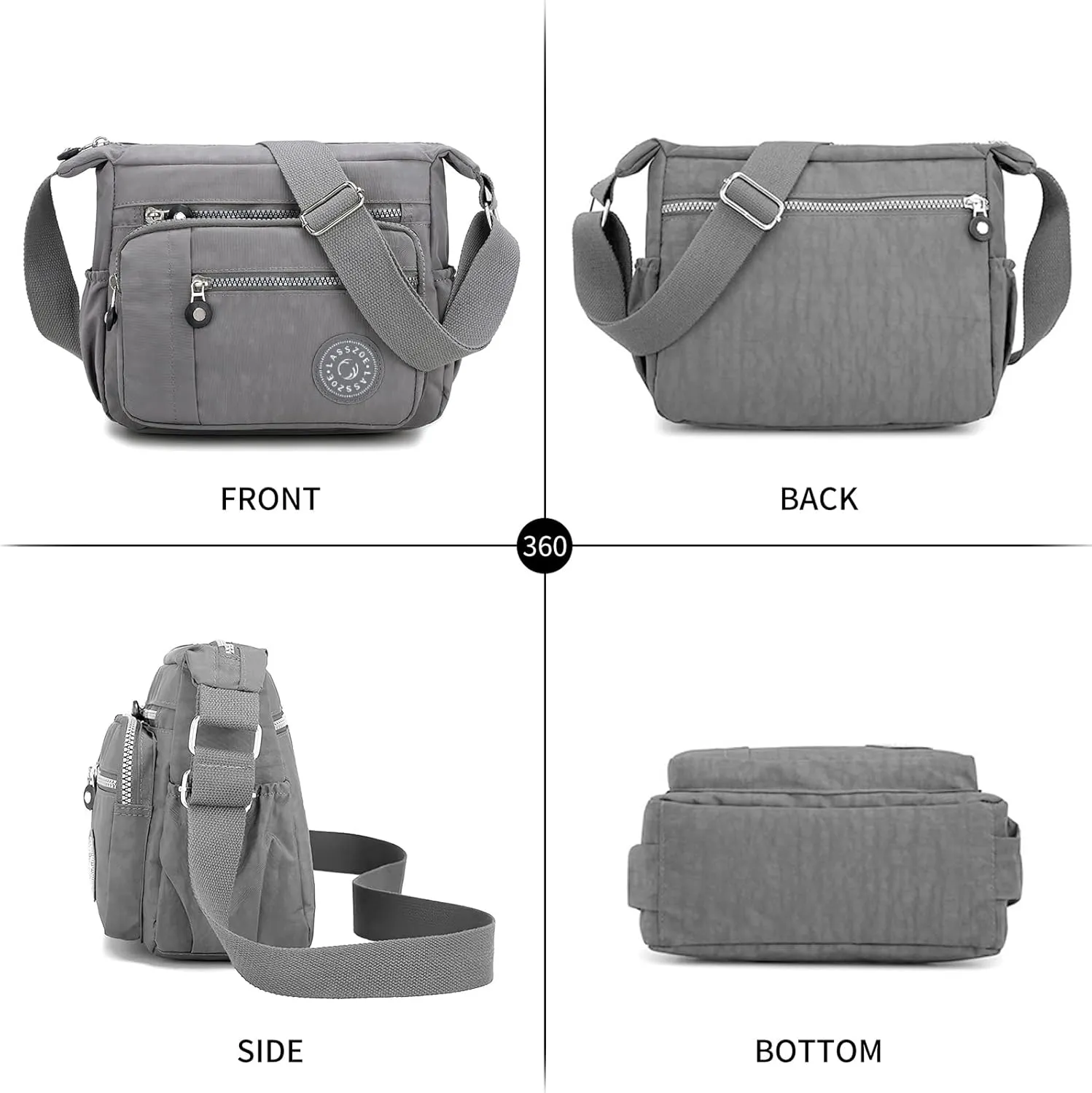 Women's Nylon Crossbody Bag Waterproof Shoulder Purse Multi Pocket Tote Handbag Travel Satchel Messenger Bag