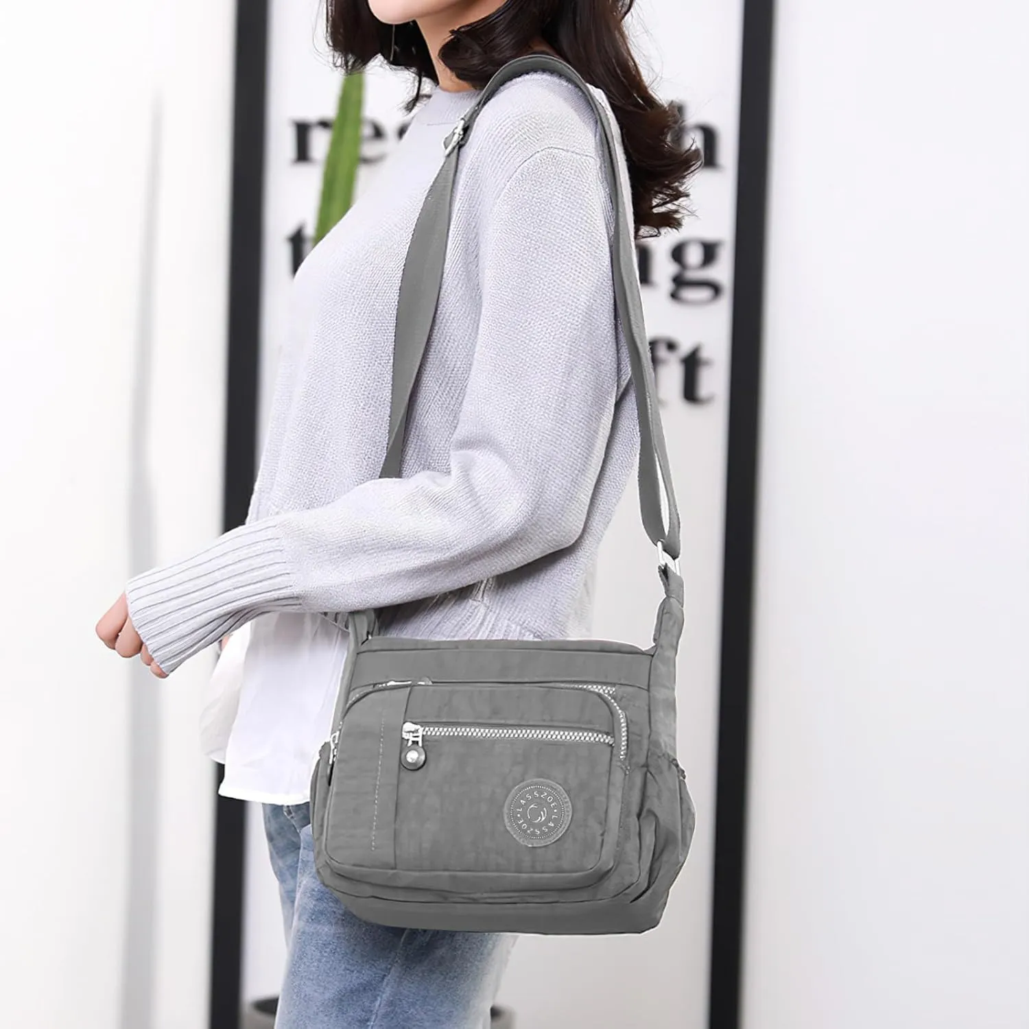 Women's Nylon Crossbody Bag Waterproof Shoulder Purse Multi Pocket Tote Handbag Travel Satchel Messenger Bag