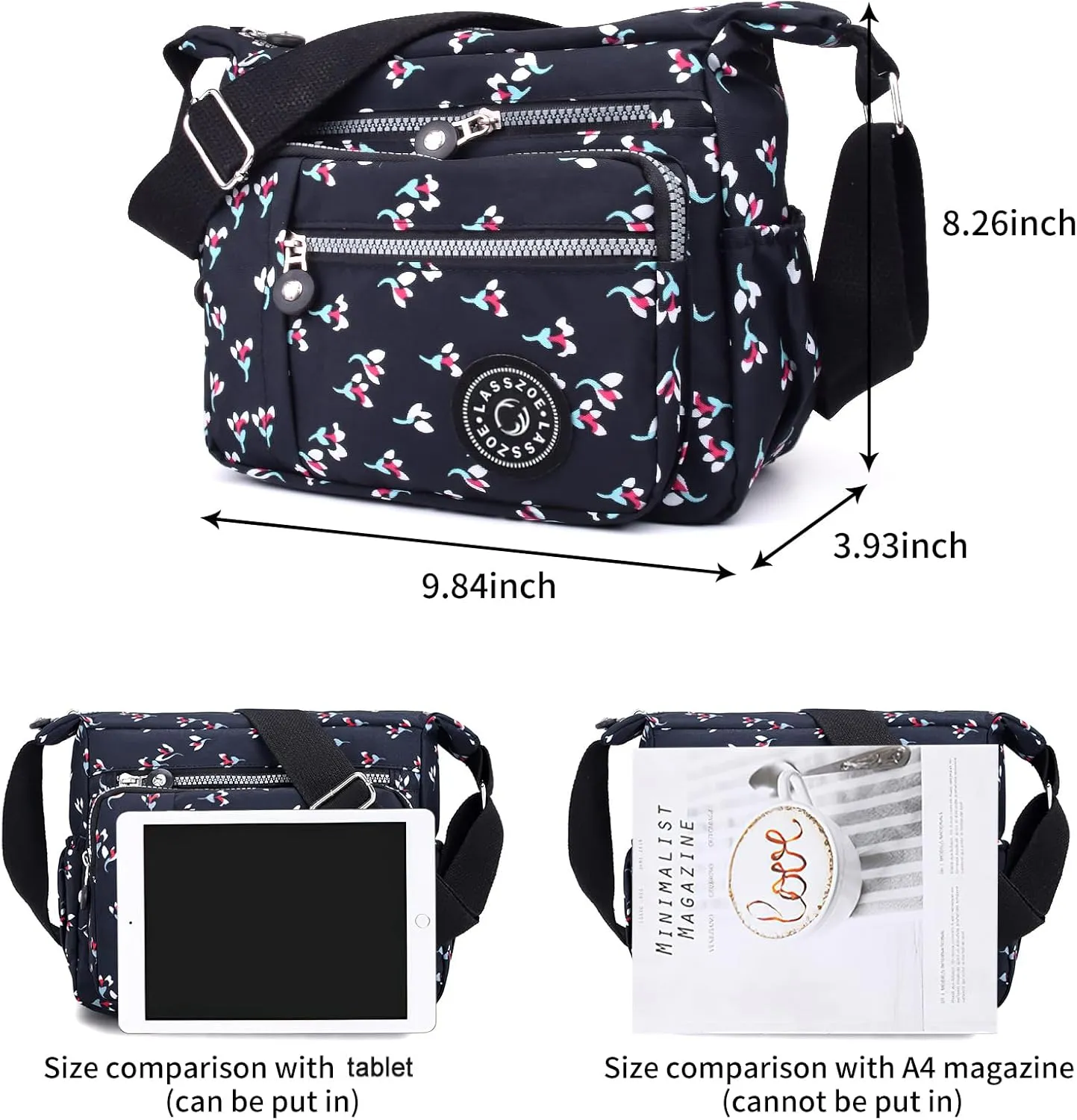 Women's Nylon Crossbody Bag Waterproof Shoulder Purse Multi Pocket Tote Handbag Travel Satchel Messenger Bag