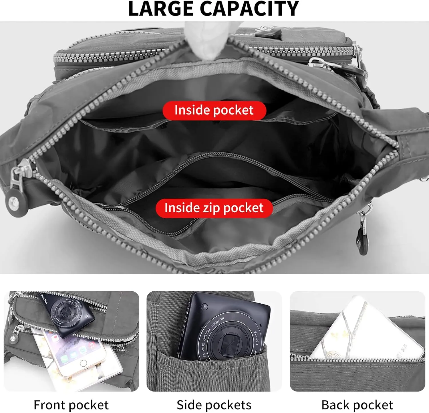 Women's Nylon Crossbody Bag Waterproof Shoulder Purse Multi Pocket Tote Handbag Travel Satchel Messenger Bag