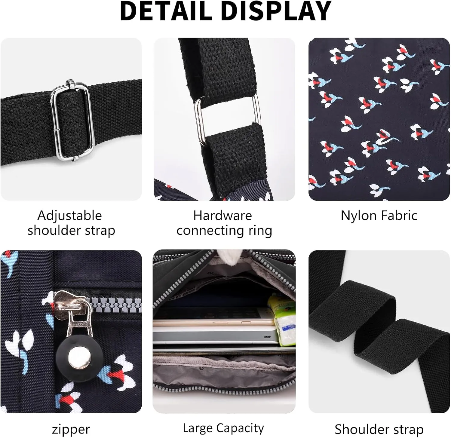 Women's Nylon Crossbody Bag Waterproof Shoulder Purse Multi Pocket Tote Handbag Travel Satchel Messenger Bag