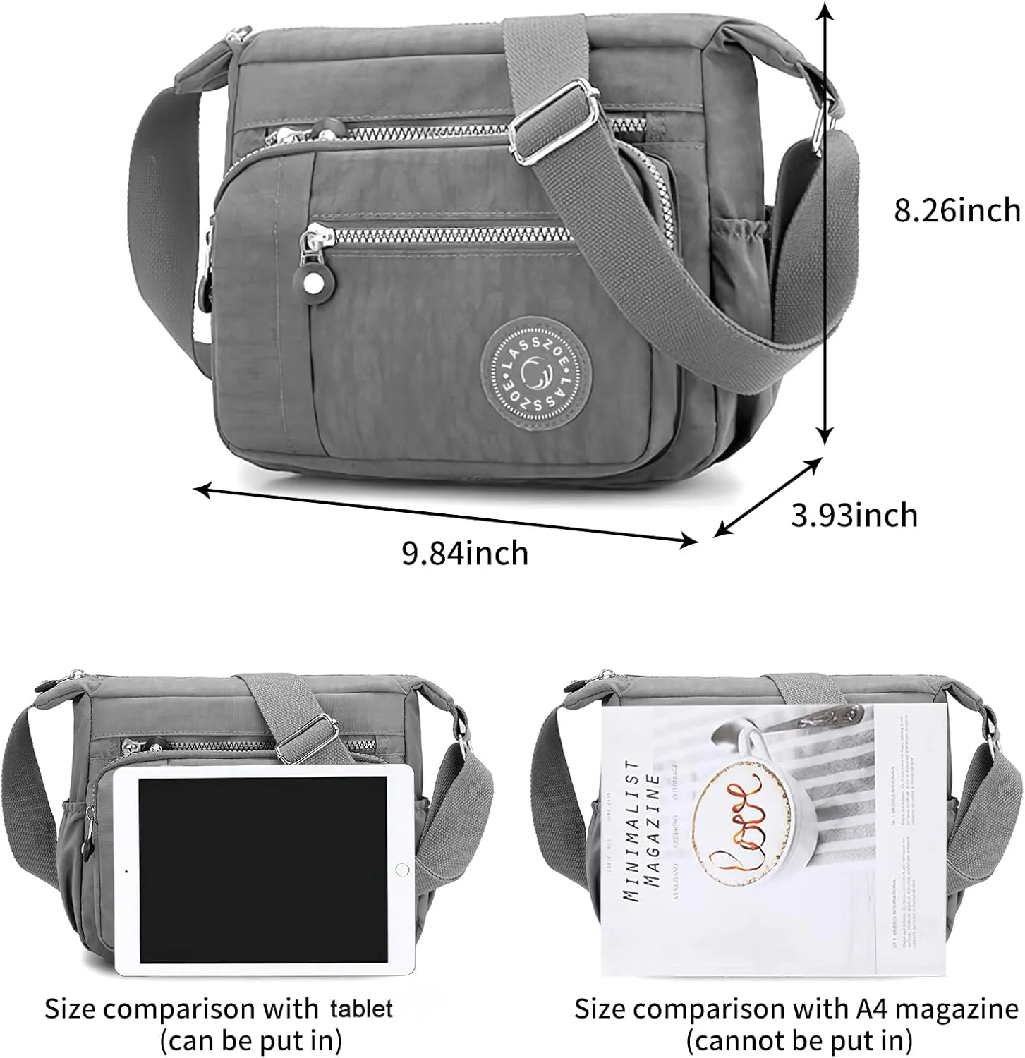 Women's Nylon Crossbody Bag Waterproof Shoulder Purse Multi Pocket Tote Handbag Travel Satchel Messenger Bag
